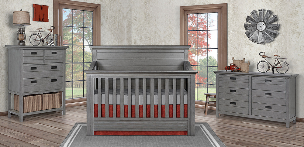 rustic grey crib and dresser set