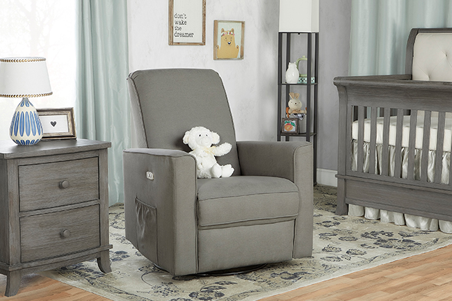 Evolur Raleigh Basic Glider Recliner and Rocker in Rustic Grey