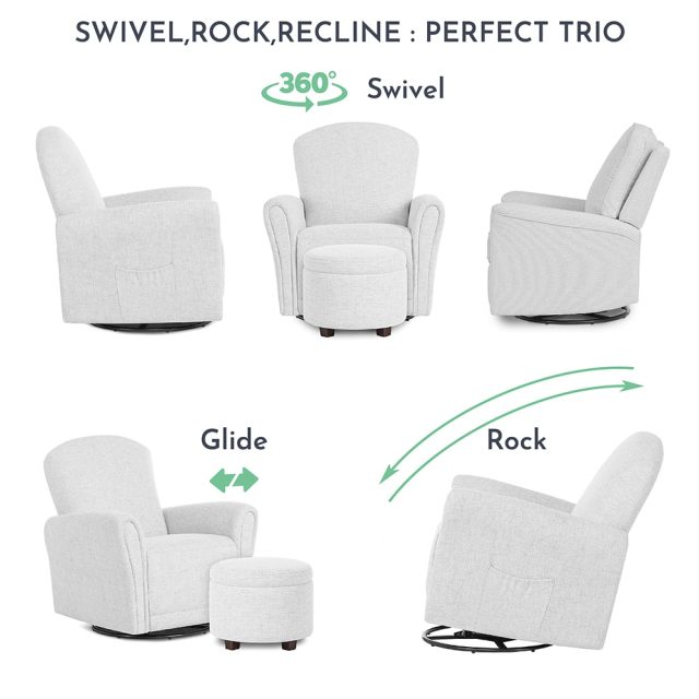 Evolur Vienna Swivel Glider w/Storage Ottoman