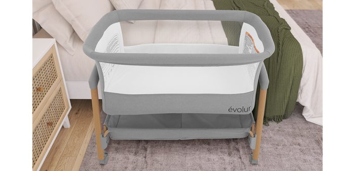 Evolur Lullaby Bedside Bassinet With Wheels, Seven Adjustable