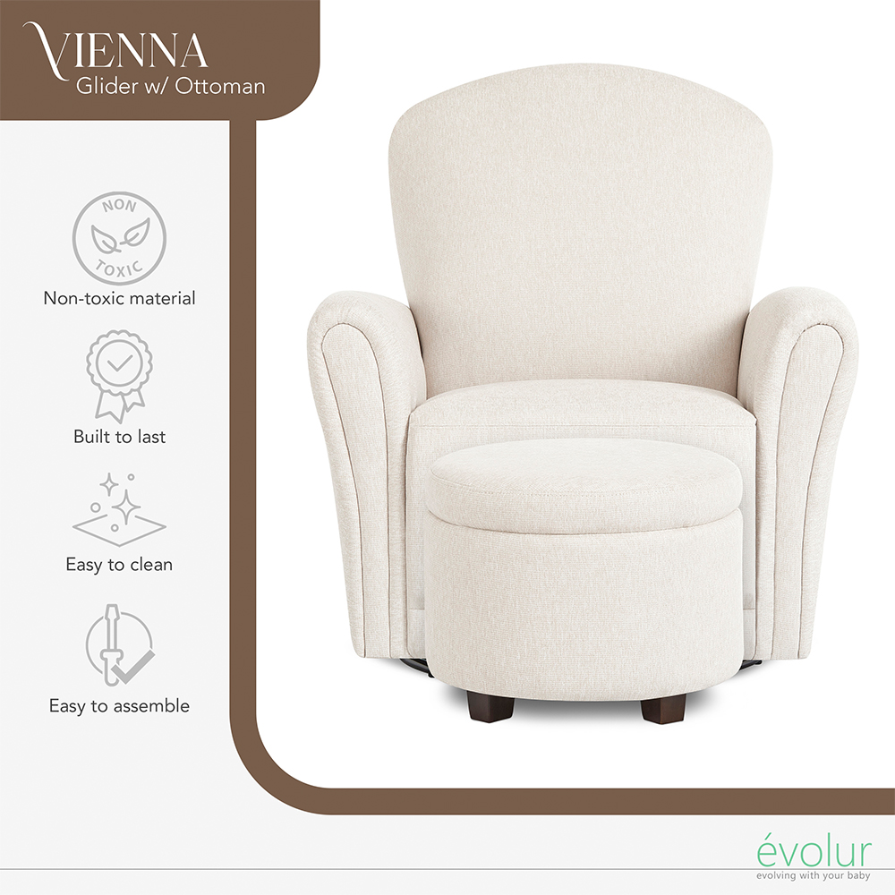 Evolur Vienna Swivel Glider w Storage Ottoman